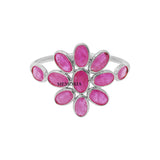 Flower Shaped Natural Ruby Gemstone 14k Yellow Gold Designer Ring