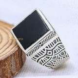 Natural Black Onyx Gemstone 925 Sterling Silver Designer Ring