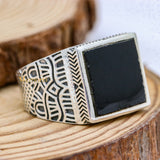 Natural Black Onyx Gemstone 925 Sterling Silver Designer Ring