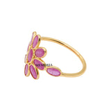 Flower Shaped Natural Ruby Gemstone 14k Yellow Gold Designer Ring