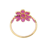 Flower Shaped Natural Ruby Gemstone 14k Yellow Gold Designer Ring