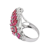 Leaf Design Natural Ruby Gemstone and Diamond 14k White Gold Luxurious Ring For Womens
