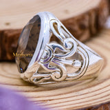 Natural Smoky Quartz Gemstone 925 Sterling Silver Ring