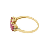 Three Stone Natural Ruby Gemstone and Diamond 14k Yellow Gold Ring