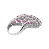 Leaf Design Natural Ruby Gemstone and Diamond 14k White Gold Luxurious Ring For Womens