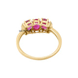 Three Stone Natural Ruby Gemstone and Diamond 14k Yellow Gold Ring
