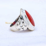 Coral Oval Shaped Gemstone 925 Silver Unisex Plain Ring