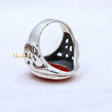 Coral Oval Shaped Gemstone 925 Silver Unisex Plain Ring