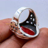 Coral Oval Shaped Gemstone 925 Silver Unisex Plain Ring