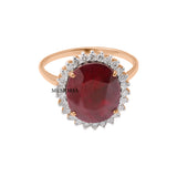 Oval Shaped Natural Ruby Gemstone and Diamond 14k Yellow Gold Elegant Ring