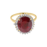 Oval Shaped Natural Ruby Gemstone and Diamond 14k Yellow Gold Elegant Ring