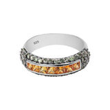 Natural Orange Sapphire Gemstone and Diamond 925 Sterling Silver Band Ring