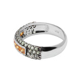 Natural Orange Sapphire Gemstone and Diamond 925 Sterling Silver Band Ring