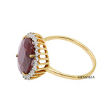 Oval Shaped Natural Ruby Gemstone and Diamond 14k Yellow Gold Elegant Ring