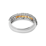 Natural Orange Sapphire Gemstone and Diamond 925 Sterling Silver Band Ring