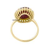 Oval Shaped Natural Ruby Gemstone and Diamond 14k Yellow Gold Elegant Ring