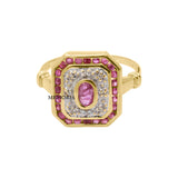 Natural Pink Sapphire Gemstone and Diamond 14k Yellow Gold Ring