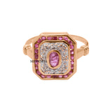 Natural Pink Sapphire Gemstone and Diamond 14k Yellow Gold Ring