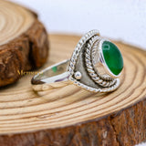Handmade 925 Silver Natural Green Onyx Gemstone Ring For Womens