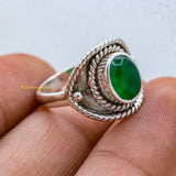 Handmade 925 Silver Natural Green Onyx Gemstone Ring For Womens