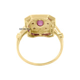Natural Pink Sapphire Gemstone and Diamond 14k Yellow Gold Ring
