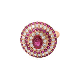 Precious Solid 18k White Gold Natural Ruby Gemstone With Diamond Floral Ring For Her