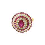 Precious Solid 18k White Gold Natural Ruby Gemstone With Diamond Floral Ring For Her