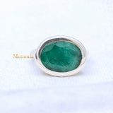 925 Silver Natural Emerald Gemstone Oval Cut Plain Ring