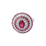Precious Solid 18k White Gold Natural Ruby Gemstone With Diamond Floral Ring For Her