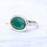 925 Silver Natural Emerald Gemstone Oval Cut Plain Ring