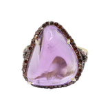 925 Sterling Silver Amethyst Gemstone and Diamond Gold Plated Ring