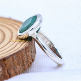 925 Silver Natural Emerald Gemstone Oval Cut Plain Ring