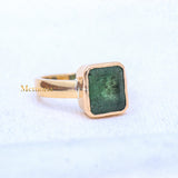 925 Silver Rose Gold Plated Natural Emerald Gemstone Spiritual Healing Ring
