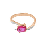 Natural Oval Cut Ruby Gemstone and Diamond 18k Yellow Gold ring