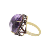 925 Sterling Silver Amethyst Gemstone and Diamond Gold Plated Ring