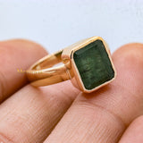 925 Silver Rose Gold Plated Natural Emerald Gemstone Spiritual Healing Ring