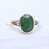 Natural Emerald Oval Cut Gemstone 925 Sterling Silver Ring
