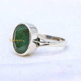 Natural Emerald Oval Cut Gemstone 925 Sterling Silver Ring
