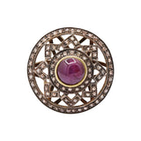 Natural Star Ruby and Diamond 925 Silver Black Rhodium Gold Plated Ring