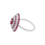 Precious Solid 18k White Gold Natural Ruby Gemstone With Diamond Floral Ring For Her