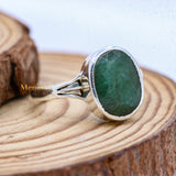 Natural Emerald Oval Cut Gemstone 925 Sterling Silver Ring