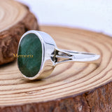 Natural Emerald Oval Cut Gemstone 925 Sterling Silver Ring