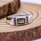 925 Sterling Silver Smoky Quartz And Ruby Gemstone Unisex Ring
