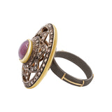 Natural Star Ruby and Diamond 925 Silver Black Rhodium Gold Plated Ring