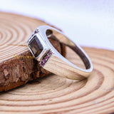 925 Sterling Silver Smoky Quartz And Ruby Gemstone Unisex Ring