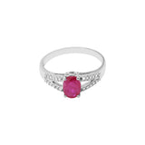 Precious Natural Ruby Oval Cut Gemstone and Diamond Ring 18k White Gold Ring For Her
