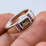 925 Sterling Silver Smoky Quartz And Ruby Gemstone Unisex Ring