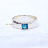 Natural Blue Topaz Gemstone 925 Silver Unisex Band Ring