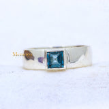 Natural Blue Topaz Gemstone 925 Silver Unisex Band Ring