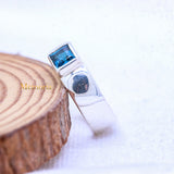 Natural Blue Topaz Gemstone 925 Silver Unisex Band Ring